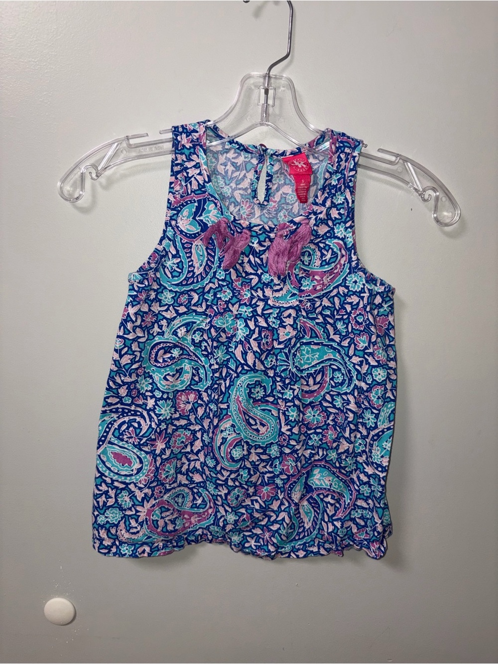 J.Khaki Purple Blue Pink Paisley Floral Print Tank Tassels Girls S